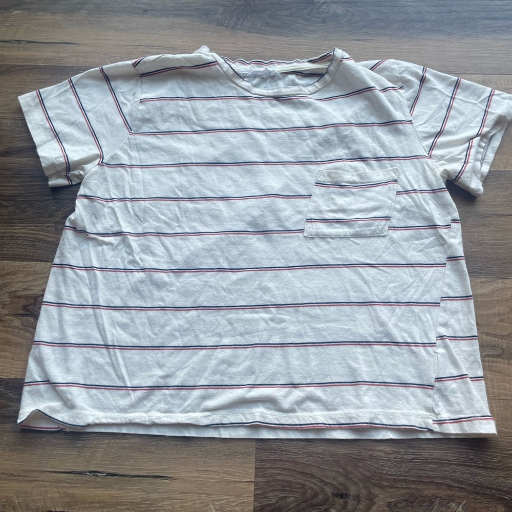 Madewell White and Red Striped Top